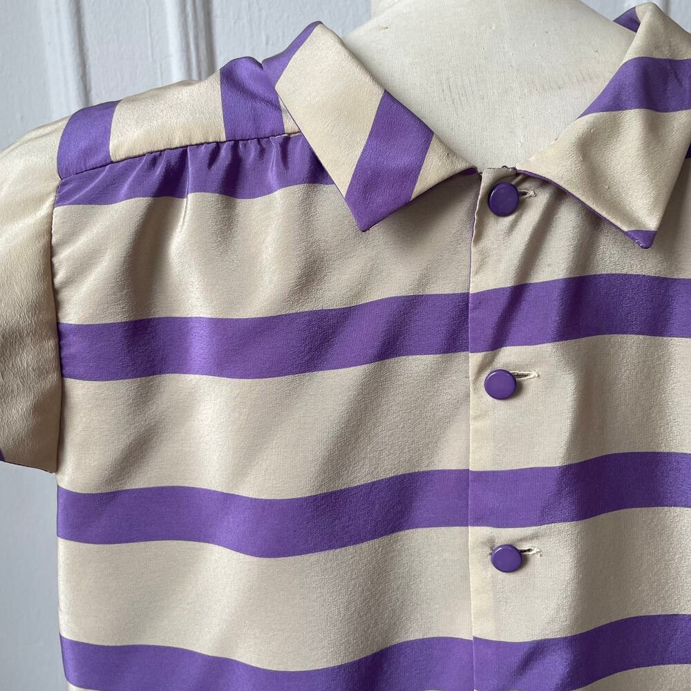 80s VALENTINO Silk Striped Cap Sleeve Vintage Blouse Button Back Made in Italy